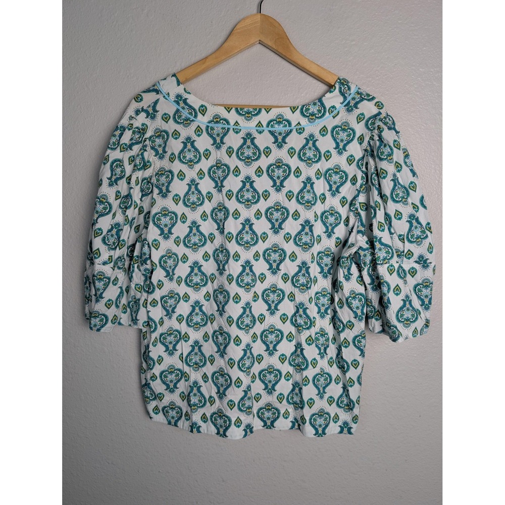 LOFT Blouse Womens L White Paisley V-Neck 3/4 Sleeve Cotton Rayon Lightweight - Picture 5 of 7